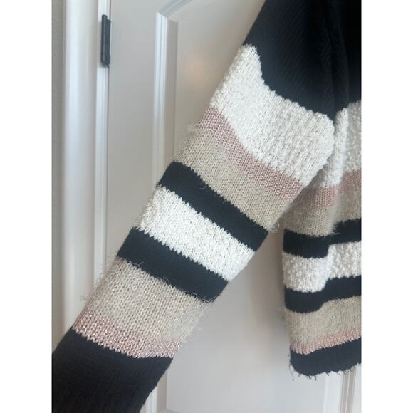 Lane Bryant Black, White, Tan, and Light Pink Open Front Knitted Cardigan - Picture 4 of 7